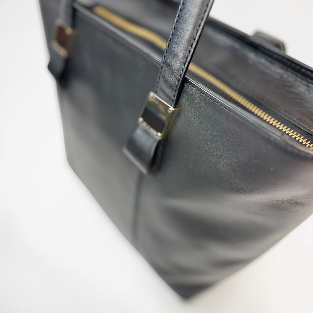Cole Haan Black Leather Tote Bag New Gold Hardware Zip Top Handbag - Picture 3 of 9